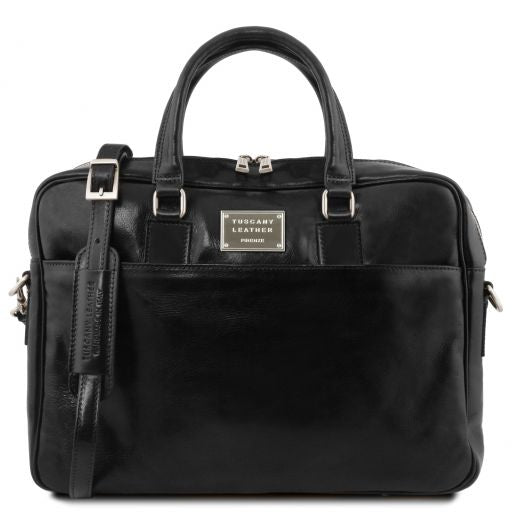 Urbino - Leather laptop briefcase with front pocket Main image