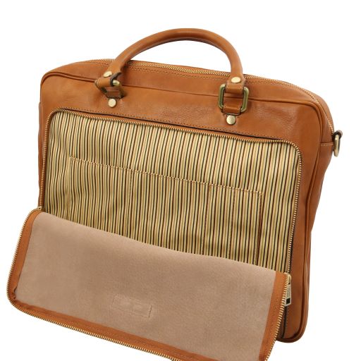 Pisa - Leather laptop briefcase with front pocket