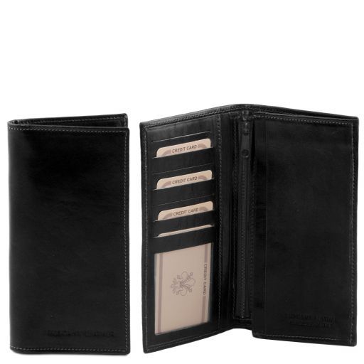 Elégant portefeuille vertical en cuir avec 2 volets