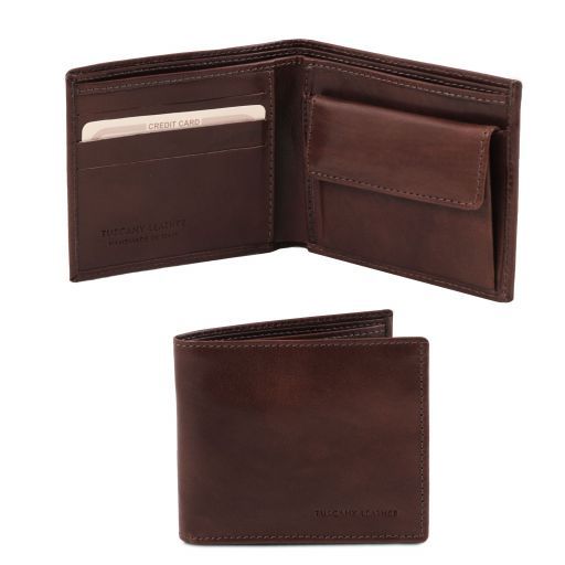 Elégant portefeuille en cuir pour homme avec 2 volets et porte monnaie