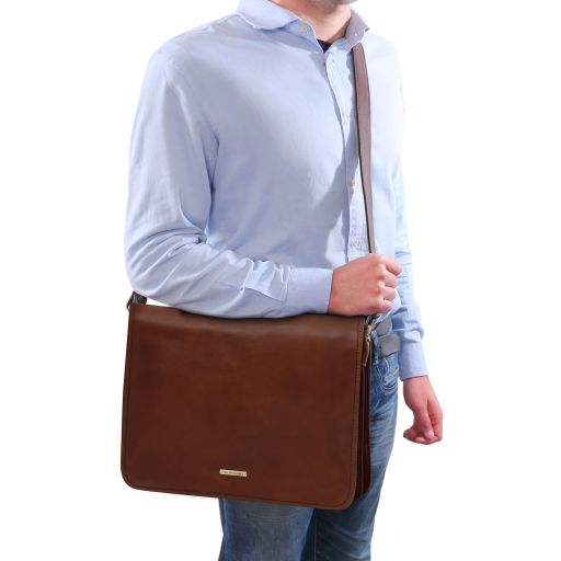 TL Messenger - Two compartments leather shoulder bag - Large size