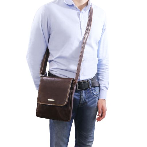 John - Leather crossbody bag for men with front zip