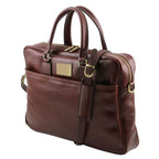 Urbino - Leather laptop briefcase with front pocket