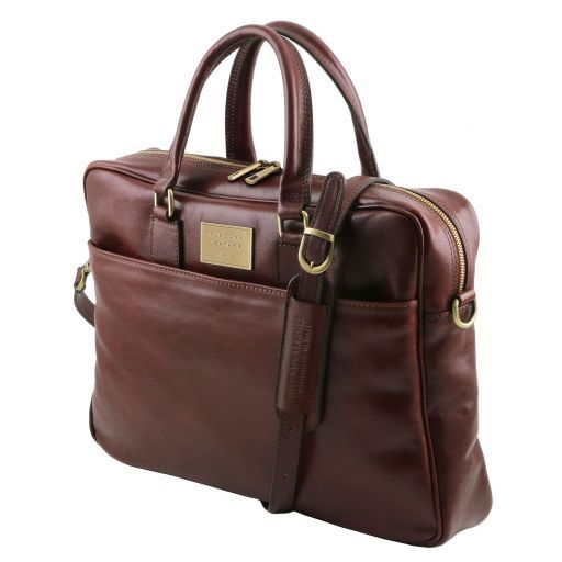 Urbino - Leather laptop briefcase with front pocket
