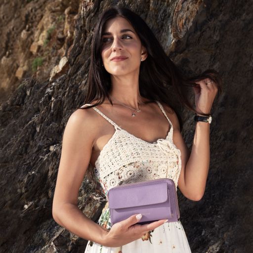 Urania - Portefeuille/supporte pour téléphone en cuir avec bandoulière