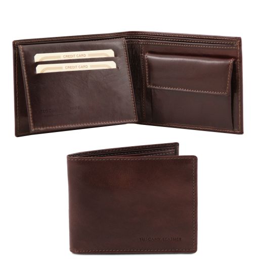Elégant portefeuille en cuir pour homme avec 3 volets et porte monnaie