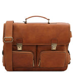 Ventimiglia - Leather multi compartment briefcase with front pockets