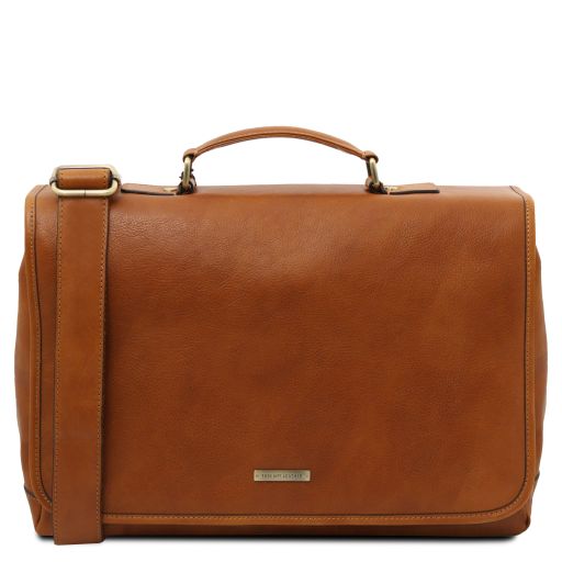 Mantova - Cartable multi compartiments en cuir avec rabat