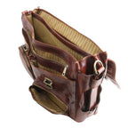 Ventimiglia - Leather multi compartment briefcase with front pockets