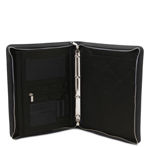 Cesare - Leather document case with handle and ring binder