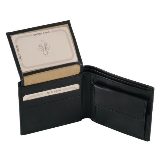 Elégant portefeuille en cuir pour homme avec 3 volets et porte monnaie