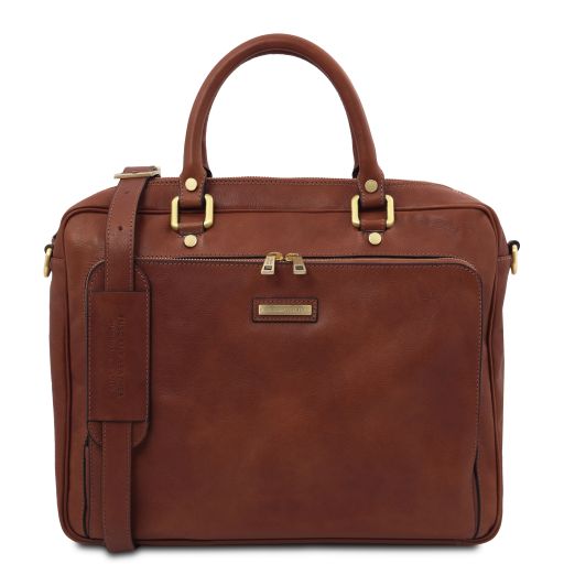 Pisa - Leather laptop briefcase with front pocket
