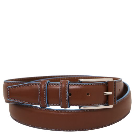 Casual leather belt 35mm with light blue edges