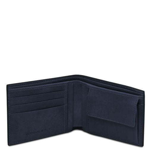 Elégant portefeuille en cuir pour homme avec 2 volets et porte monnaie