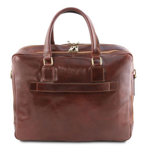Urbino - Leather laptop briefcase 2 compartments with front pocket