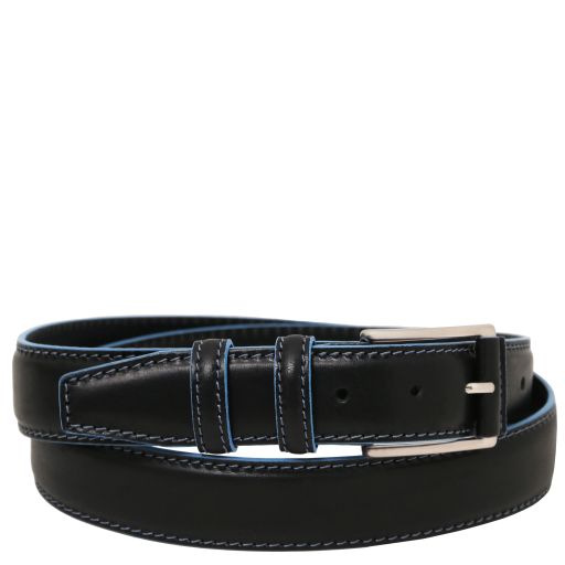 Casual leather belt 35mm with light blue edges
