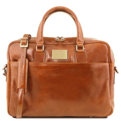 Urbino - Leather laptop briefcase 2 compartments with front pocket