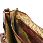 Ventimiglia - Leather multi compartment briefcase with front pockets
