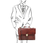 Assisi - Cartable en cuir avec 3 compartiments