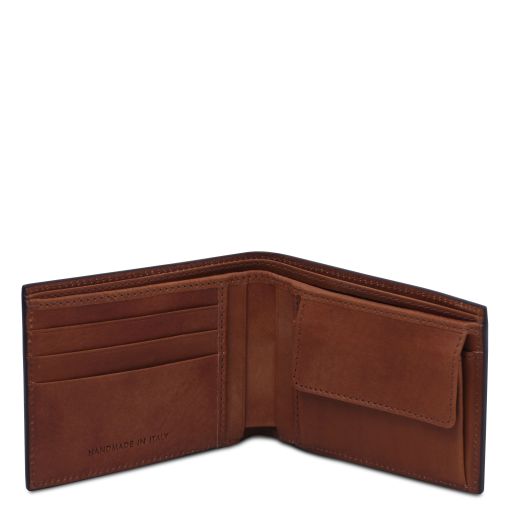 Elégant portefeuille en cuir pour homme avec 2 volets et porte monnaie