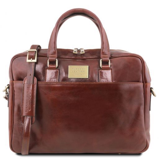 Urbino - Leather laptop briefcase 2 compartments with front pocket