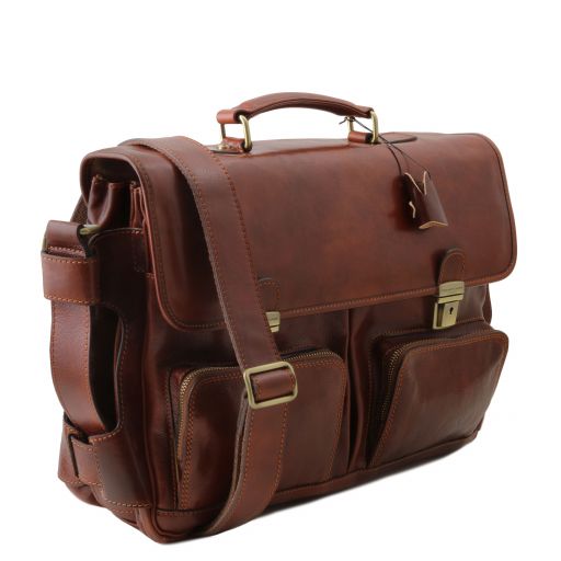 Ventimiglia - Leather multi compartment TL SMART briefcase with front pockets