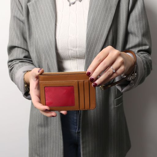 Leather card holder with handle