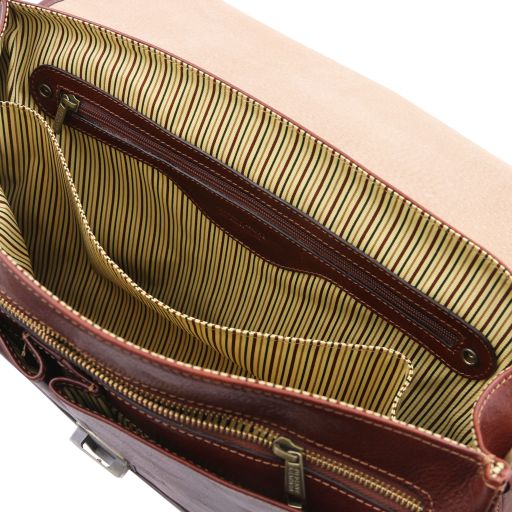 Mantova - Cartable multi compartiments en cuir avec rabat