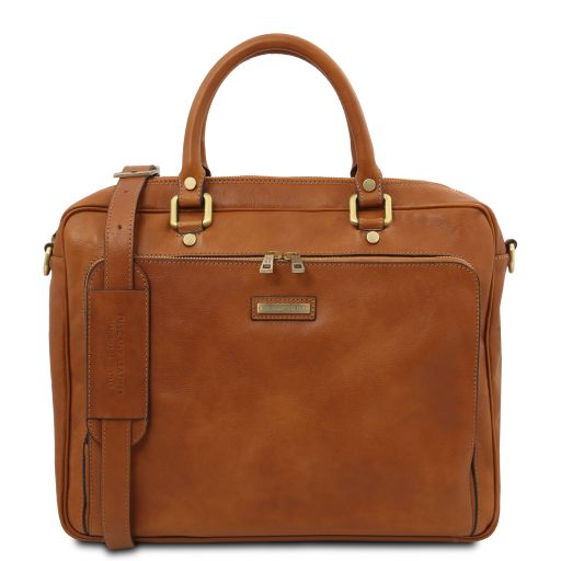Pisa - Leather laptop briefcase with front pocket