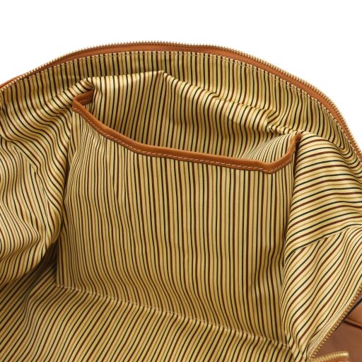 TL Voyager - Travel leather duffle bag with pocket on the back side - Small size