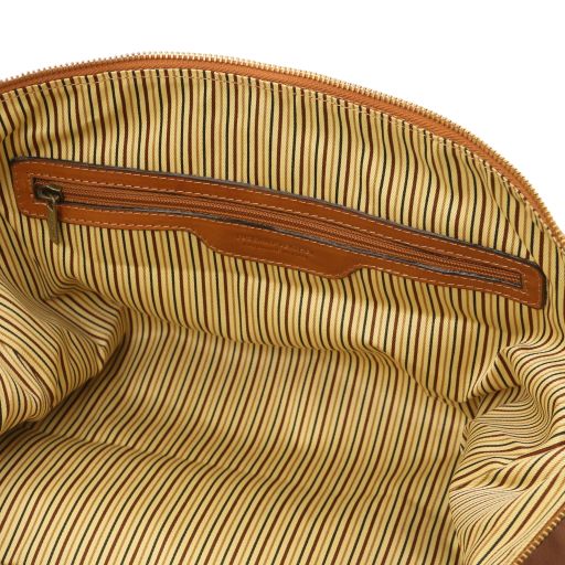 TL Voyager - Travel leather duffle bag with pocket on the back side - Small size