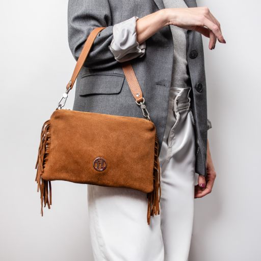 Nomade - Sac à main en cuir daim et franges
