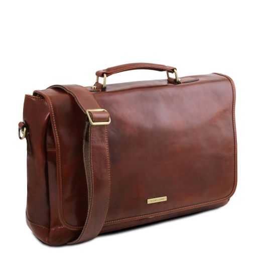 Mantova - Leather multi compartment TL SMART briefcase with flap