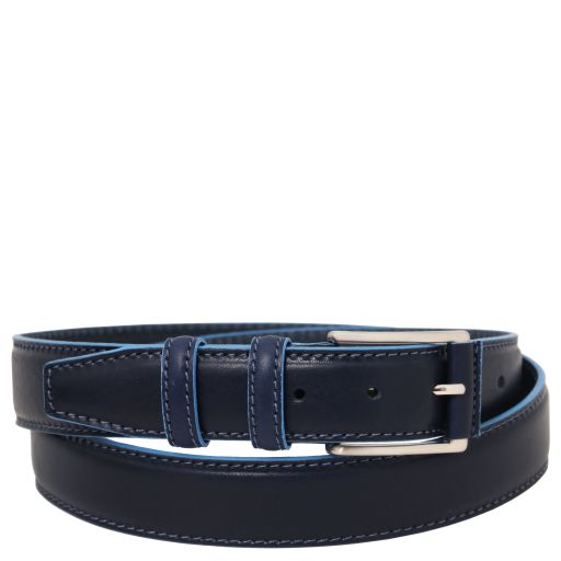 Ceinture casual en cuir 35mm avec bords bleu clair Main image